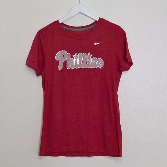 Philadelphia Phillies Shirt Women Nike Large Red Slim Fit Short Sleeve - Picture 3 of 6